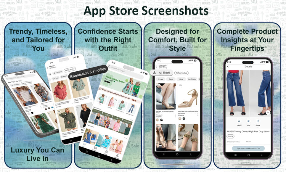 App Screenshot designs for e-commerce app