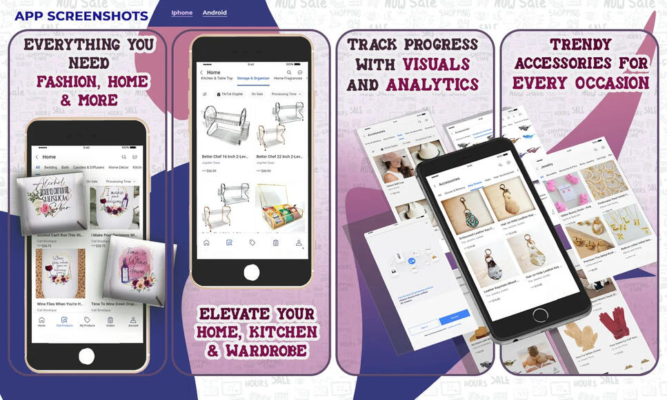 App Screenshot design for an e-commerce apps, for all store types
