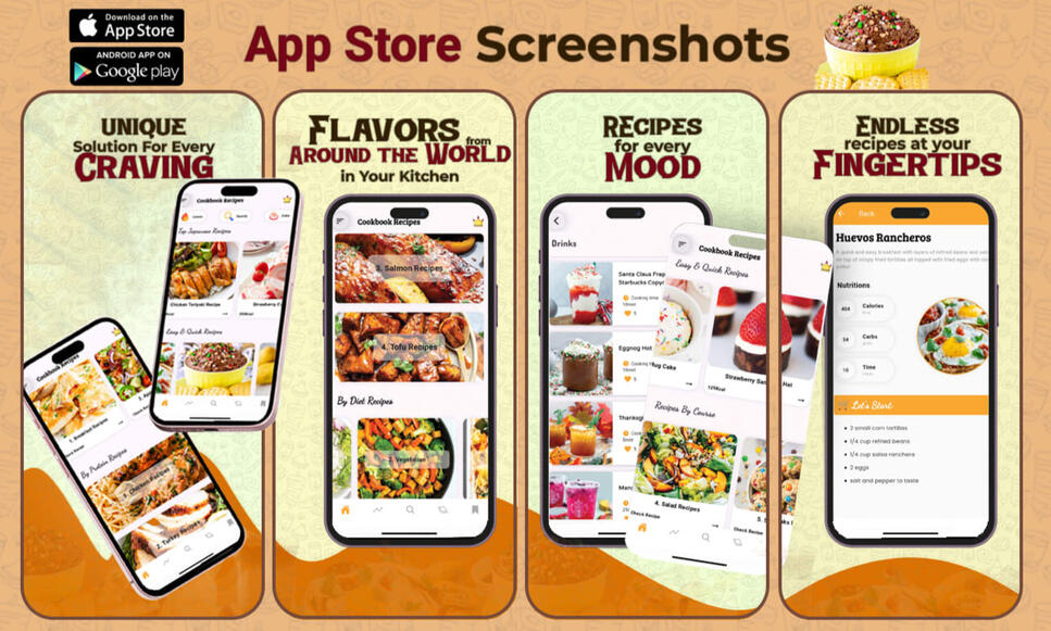 App screenshot design for the food apps.